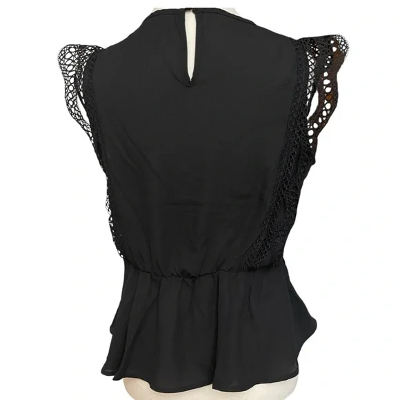 Haute Monde Black Flare Fit Lace Crochet Embroidered Peplum Blouse - Picture 6 of 11